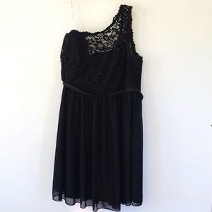 davids bridal black one shoulder lace dress size 22